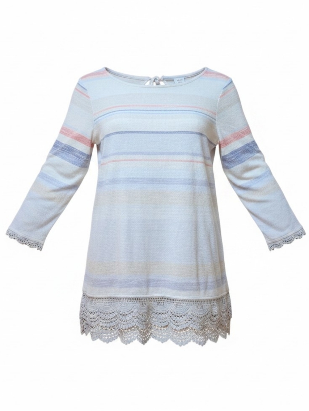 LC LAUREN CONRAD | Soft Feminine Boho Pastel Striped Lace Trim Tunic‎ Top | M